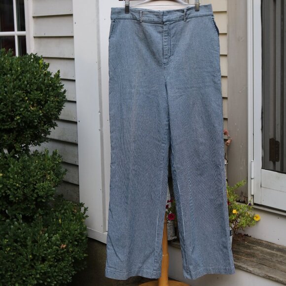 Rachel Zoe Blue White Railroad Pinstripe Stretch Cotton Wide Leg Pants Sz LARGE - Picture 1 of 6